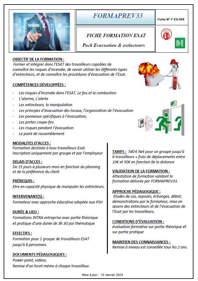 Pack extincteurs et evacuation esat 2024